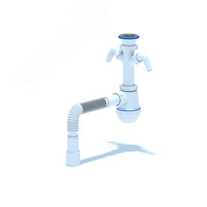 Сифон для мойки АНИ Грот 1 1/2'X40 c двумя отводами для стиральной и посудомоечной машины с гибкой трубой 40х40/50