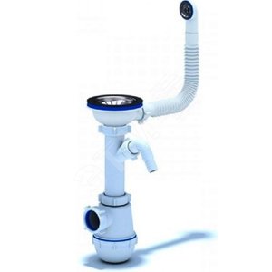 Сифон для мойки АНИ Грот 3 1/2'X40 c круглым пе еливом и отводом для стиральной машины с гибкой трубой 40х40/50