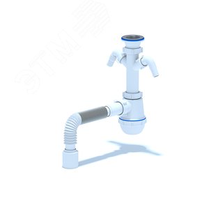 Сифон для мойки АНИ Грот 1 1/2'X40 c двумя отводами для стиральной и посудомоечной машины с гибкой трубой 40х50