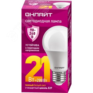 Лампа светодиодная 21 Вт OLL-A60-21-230-2.7К-E27 PRO 90-240В
