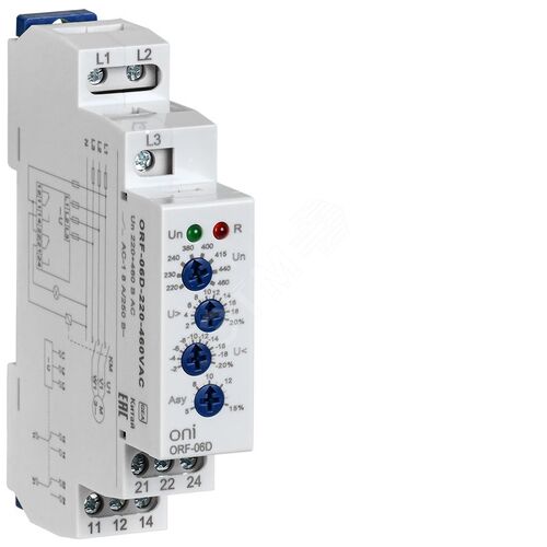 Реле контроля фаз ORF-06D 3 фазы 2 контакта 220-460В AC