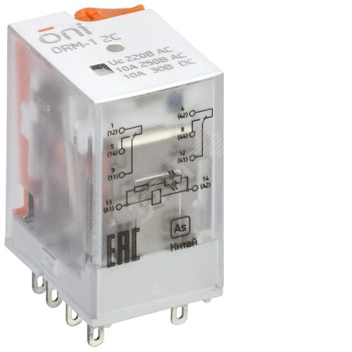 Реле интерфейсное ORM-1 2C 220В AC со светодиодом и тестовой кнопкой