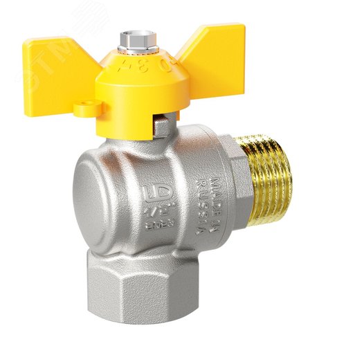 Кран шаровой латунный угловой Ду 20 (3/4') Ру 40 бабочка GAS
