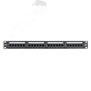 Панель 19'', 1U, 24 порта, Кат.5e, RJ45/8P8C, неэкран, черная