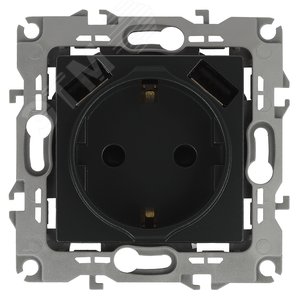 Розетка 2P+E 16A-250В, штор. с 2xUSB 5В-3А, Эра12, антрацит 12-4109-05