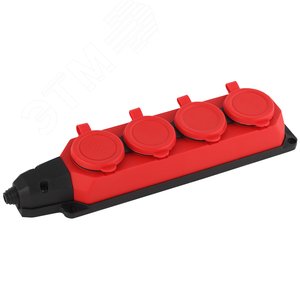 Колодка K-4e-RED-IP44 каучуковая с заземлением 4 розетки 16A IP44 красная