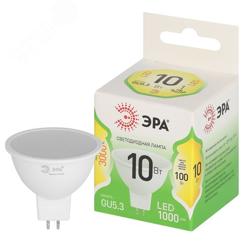 Лампа светодиодная LED 10 Вт 1000Лм 3000К MR16-10W-830-GU5.3 GU5.3 софит теплый свет Green Line