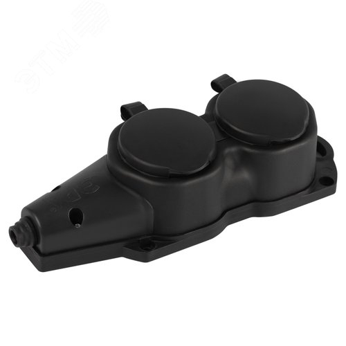 Колодка каучуковая с заземлением 2 розетки 16A IP44 черная KX-2e-B-IP44