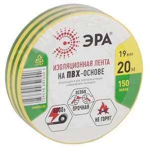 Изолента ПВХ 19мм*20м желто-зеленая (10/200/6400)