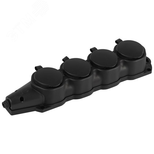 Колодка каучуковая с заземлением 4 розетки 16A IP44 черная KX-4e-B-IP44