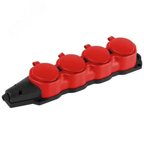 Колодка каучуковая с заземлением 4 розетки 16A IP44 красная KX-4e-RED-IP44