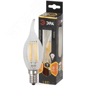 Лампа светодиодная декоративная LED 7 Вт 910Лм 2700К свеча на ветру, филамент теплый E14 230В F-LED BXS-7W-827-E14
