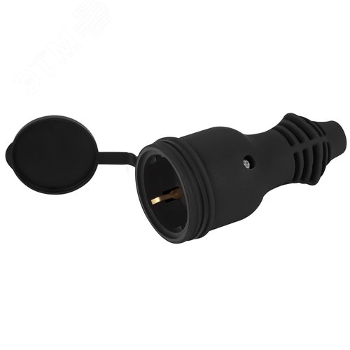 Розетка каучуковая прямая c заземлением 16А IP44 черная RX11-B-IP44