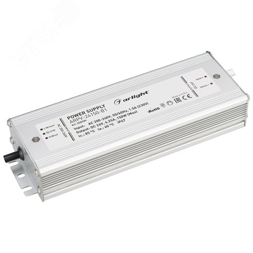 Блок питания ARPV-24150-B1 (24V, 6,3A, 150W) (ARL, IP67 Металл, 3 года)