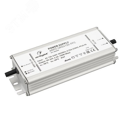 Блок питания ARPV-UH24150-PFC (24V, 6.3A, 150W) (ARL, IP67 Металл, 7 лет)