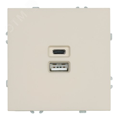 Розетка 2-местная USB + Type C (механизм) 250В 20W кашемир soft touch серия Эмили STEKKER