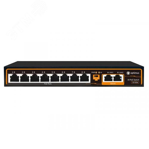 Коммутатор неуправляемый 8x100Мбит/с (RJ45 с PoE+), 2x100Мбит/с (RJ45) 90Вт