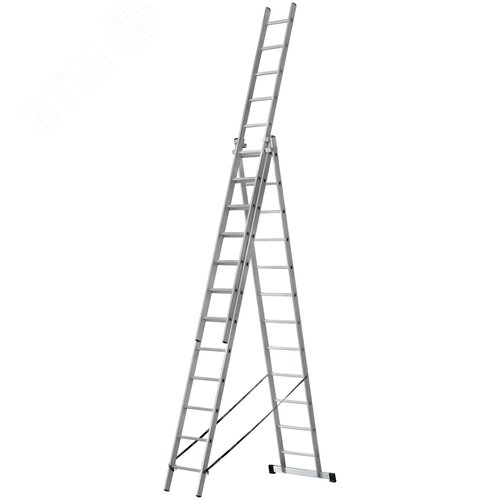 Лестница трехсекционная алюминиевая усиленная, 3x12 ступеней, H=343/594/841 см, вес 17.83 кг