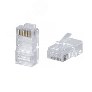 Коннектор RJ-45 под витую пару. категория 5e. универсальный (для одножильного и многожильного кабеля) для проводников с толщиной по изоляции до 1.05 мм
