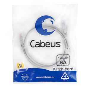 Патч-корд U/UTP, категория 6а (10G), 2xRJ45/8p8c, неэкранированный, серый, LSZH, 1м