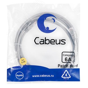Патч-корд U/UTP, категория 6а (10G), 2xRJ45/8p8c, неэкранированный, серый, LSZH, 3м