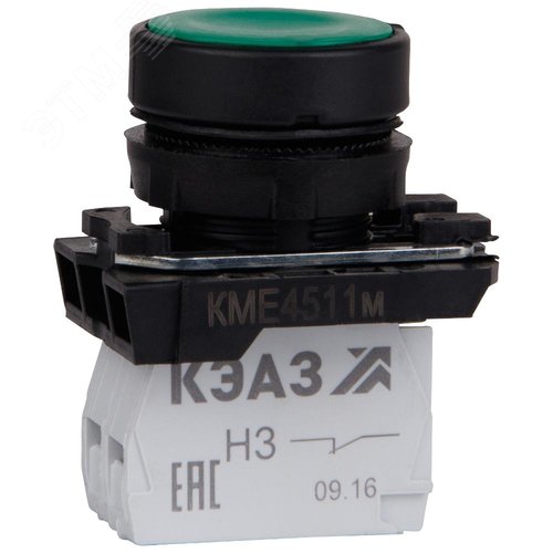 Кнопка КМЕ4120м-зеленый-2но+0нз-цилиндр-IP40