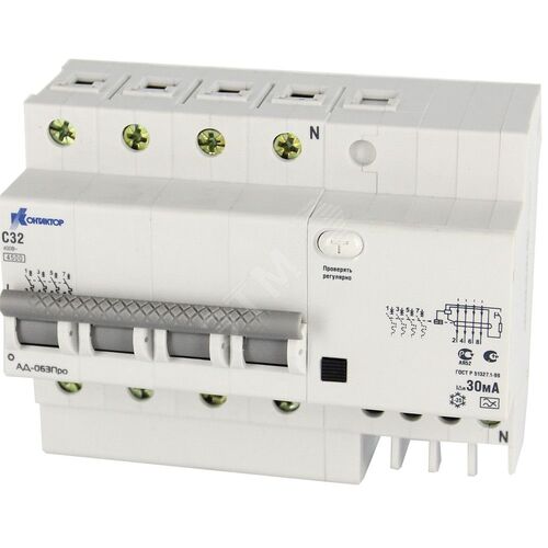Дифференциальный автомат АД-063 4P 20А Idn-100mA тип А КОНТАКТОР