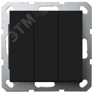 Выключатель трехклавишный 10A 250V~с накладкой, цвет черный матовый (soft touch)