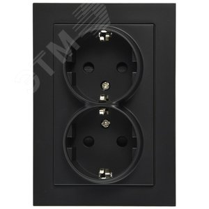 Розетка Schuko двойная с защитными шторками 16A 250V~ 2P+T, цвет черный матовый (soft touch)