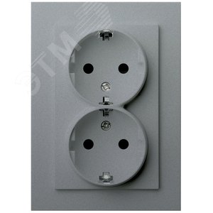 Розетка Schuko двойная с защитными шторками 16A 250V~ 2P+T, цвет Алюминий