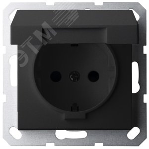 Розетка Schuko с крышкой и защитными шторками 16A 250V~ 2P+T, цвет черный матовый (soft touch)