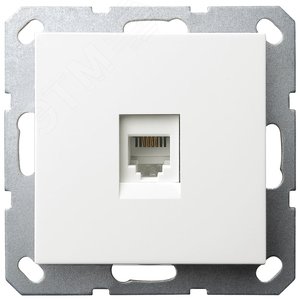 Телефонная розетка RJ11 с накладкой, цвет белый глянцевый