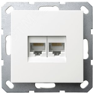 Интернет-розетка RJ45 двойная с накладкой, цвет белый глянцевый