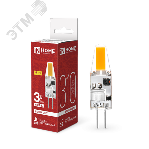 Лампа светодиодная LED-JC-COB 3Вт 12В G4 4000К 310Лм IN HOME