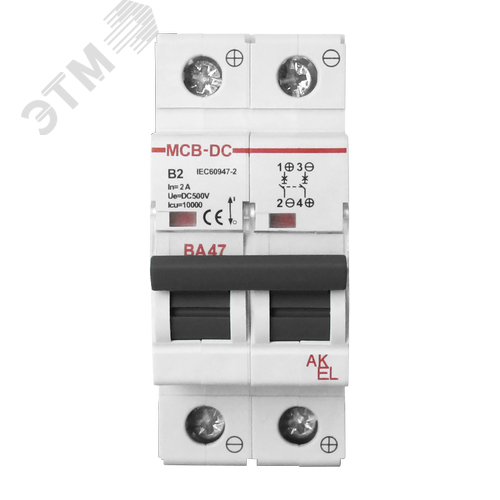 Выключатель автоматический ВА47-MCB-N-2P-C1-DC 2P/1A/С/500VDC/6кА
