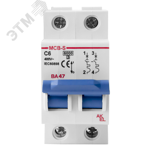 Выключатель автоматический ВА47-MCB-S-2P-C6-AC 2P/6A/C/6кА