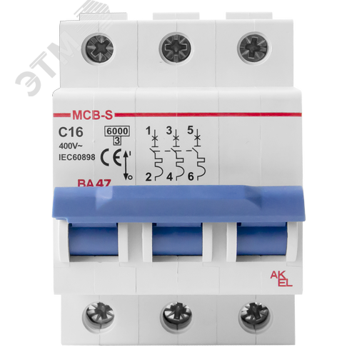 Выключатель автоматический ВА47-MCB-S-3P-C16-AC 3P/16A/C/6кА