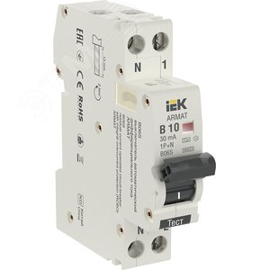 ARMAT Автоматический выключатель дифференциального тока B06S 1P+NP B10 30мА тип A (18мм) IEK
