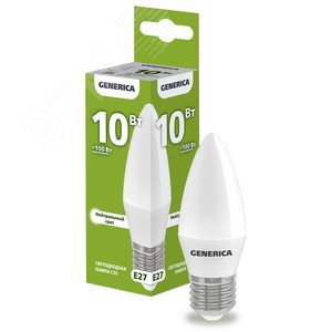Лампа светодиодная C35 свеча 10Вт 230В 4000К E27 GENERICA