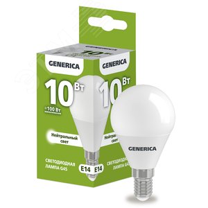 Лампа светодиодная G45 шар 10Вт 230В 4000К E14 GENERICA