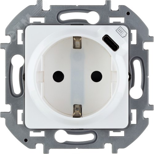 Розетка 1-местная с заземлением с защитными шторками 16А с USB C 5В безвинтовое крепление белый INSPIRIA