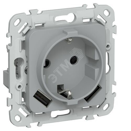 FLITE Розетка 1-местная с заземлением с защитными шторками 16А с USB A+A 3,1А безвинтовое крепление РСЮша11-1-ФлС серый