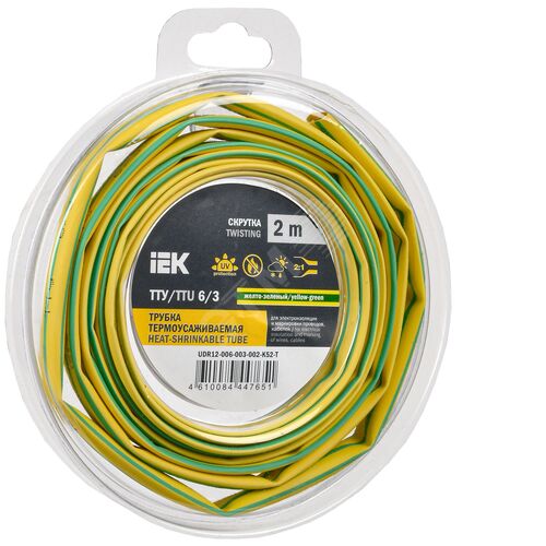 Трубка термоусадочная ТТУ нг-LS 6/3 желто-зеленая (2м/упак) IEK