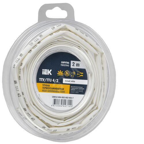Трубка термоусадочная ТТУ нг-LS 4/2 белая (2м/упак) IEK