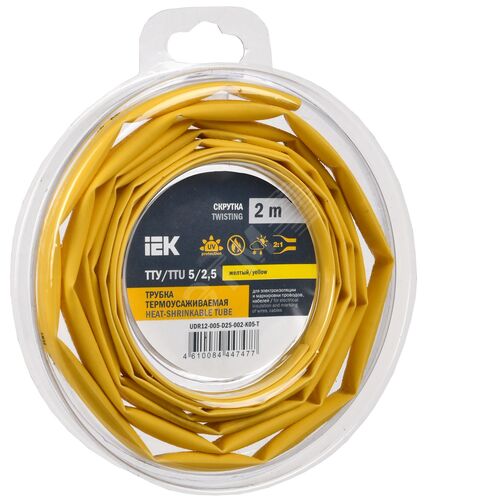 Трубка термоусадочная ТТУ нг-LS 5/2,5 желтая (2м/упак) IEK