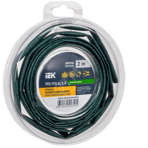 Трубка термоусадочная ТТУ нг-LS 5/2,5 зеленая (2м/упак) IEK