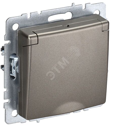 BRITE Розетка 1-местная с заземлением с защитными шторками и крышкой 16А IP44 РСбш10-3-44-БрШ шампань