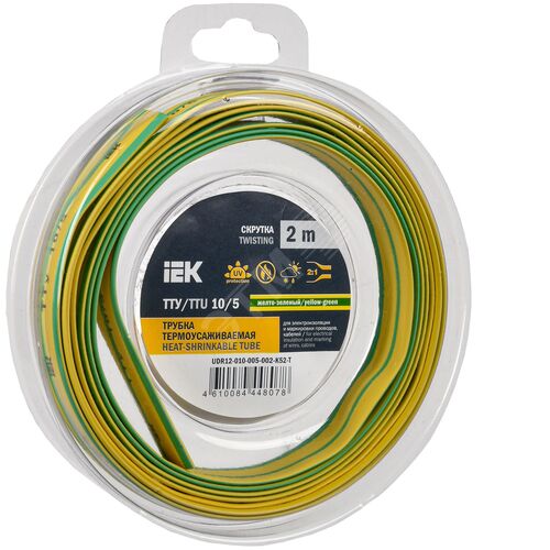 Трубка термоусадочная ТТУ нг-LS 10/5 желто-зеленая (2м/упак) IEK