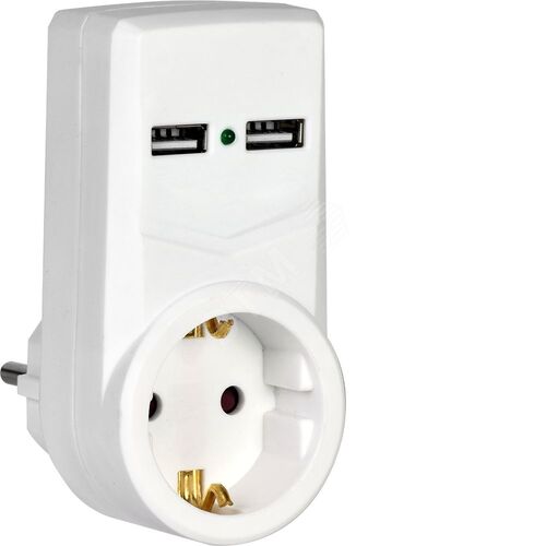 Адаптер Т-01/01 1 место с заземлением 16А 2хUSB 2,1A белый