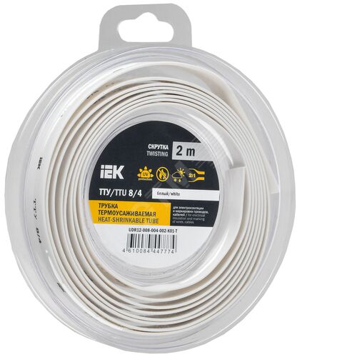 Трубка термоусадочная ТТУ нг-LS 8/4 белая (2м/упак) IEK